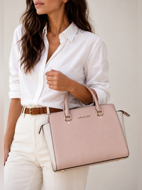 MICHAEL Michael Kors Handbags - Michael Kors Selma Satchel Blush Pink Colorblock Saffiano Leather Like New